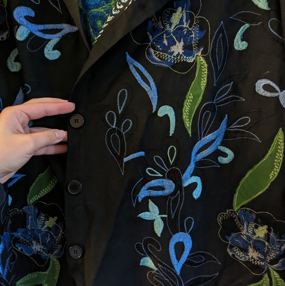 N.Y.P.L Collection Floral Embroidery Knitted Cardigan Black Blue 3X - Picture 5 of 5